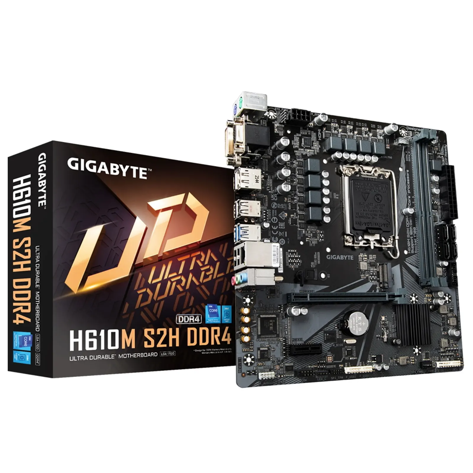 Gigabyte H610M S2H DDR4 Motherboard, Intel Socket 1700, 12th Gen, Micro ATX, Digital VRM Design, PCIe 4.0, Gen3 x4 M.2, Realtek Gaming LAN, HDMI/DVI/VGA Ports for Multiple Display, Anti-Sulfur Resistor, Smart Fan 6