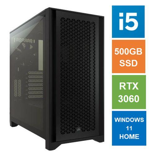 Spire ATX Gaming Tower PC, Corsair 4000D Case, i5-12600, 16GB 3200MHz, 500GB SSD, RTX3060 GPU, Wi-Fi6, 2.5G LAN, Bequiet 650W, Windows 11 Home