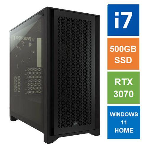 Spire ATX Gaming Tower PC, Corsair 4000D Case, i7-12700F, 16GB DDR5, 500GB SSD, RTX3070 GPU, Wi-Fi6E, 2.5G LAN, Bequiet 750W, Windows 11 Home