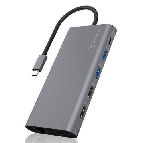 Icy Box (IB-DK4050-CPD) USB-C 12-in-1 Docking Station - 4x USB-A, USB-C, 2x HDMI, DP, RJ45, Card Reader, 1x USB-C 100W Charging