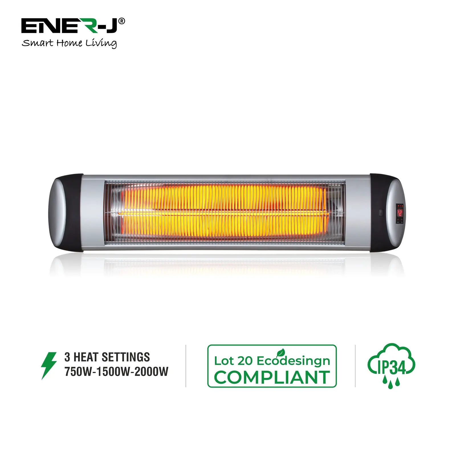 ENER-J Wall Mounted Patio Heater, 2000W, Quartz Tube