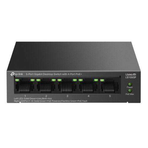 TP-LINK (LS105GP) 5-Port Gigabit Desktop LiteWave Switch with 4-Port PoE+