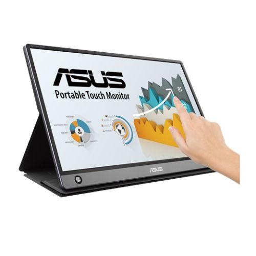 Asus 15.6" Portable IPS Touchscreen Monitor (ZenScreen MB16AMT), 1920 x 1080, USB-C (USB-A adapter), micro-HDMI, 7800mAh Battery, Auto-rotatable, Hybrid Signal, Smart Case Stand