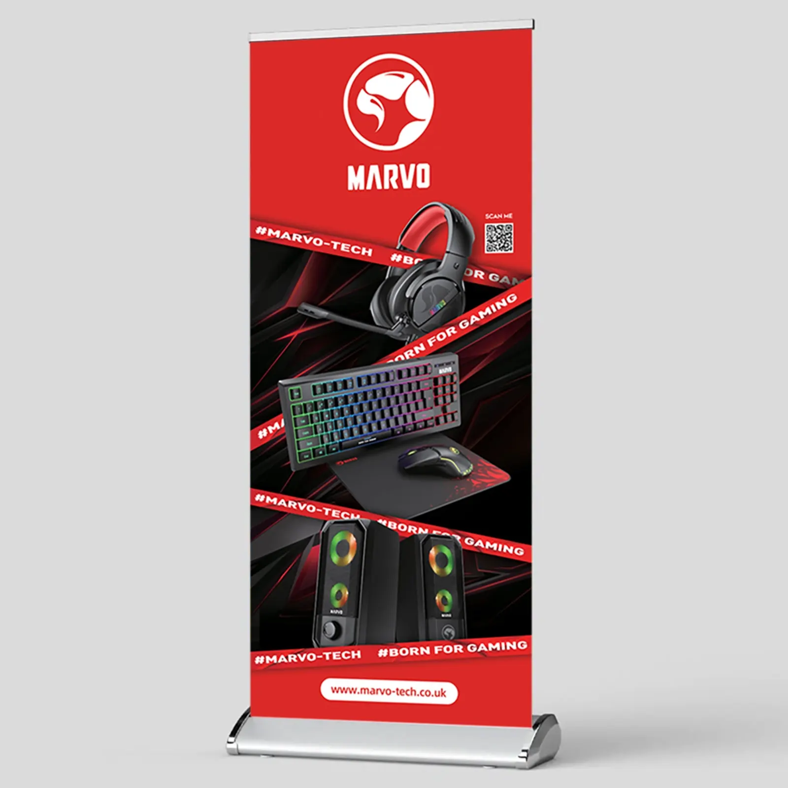 Marvo Branded Premium Pullup Banner 2m x 0.85m for Point of Sale and Events