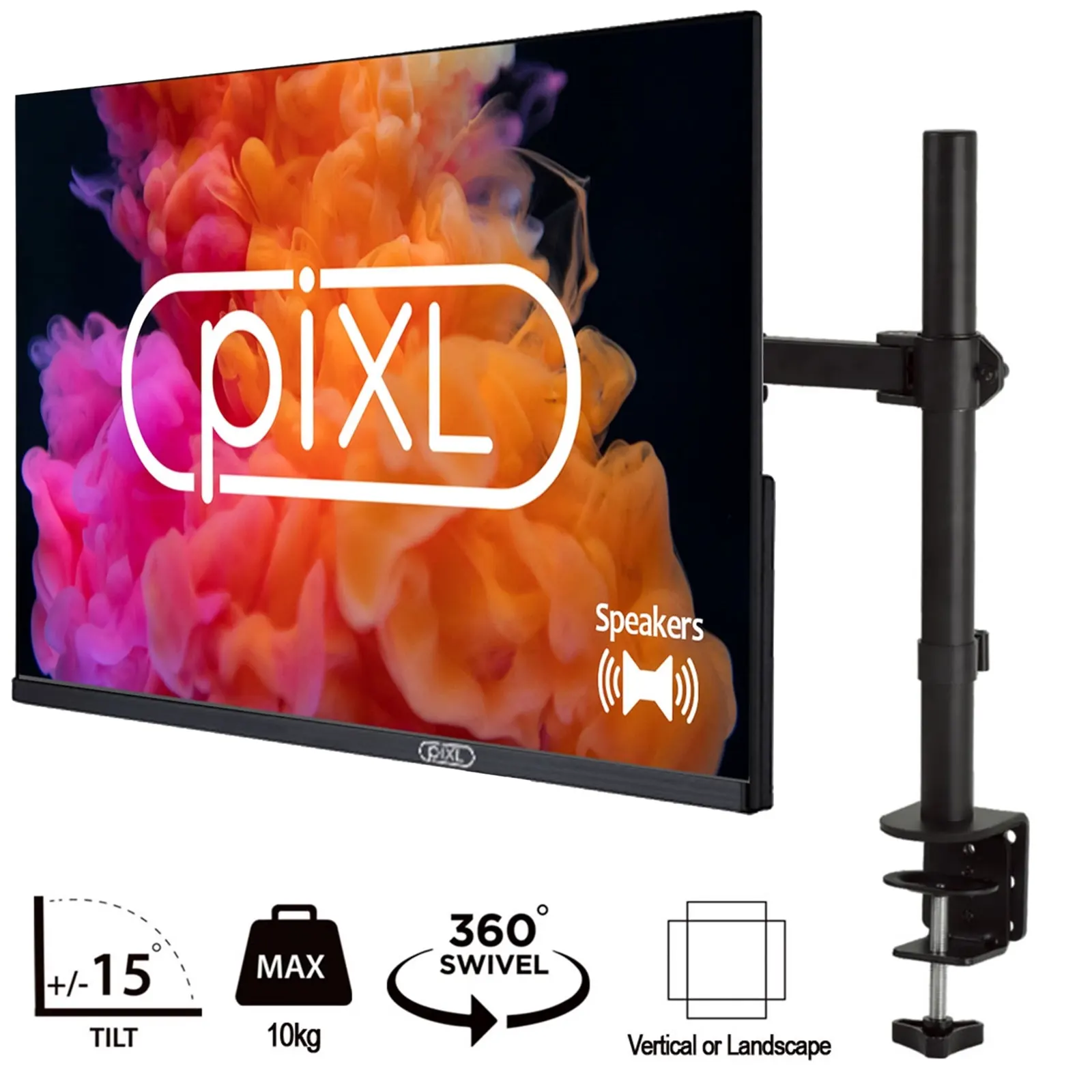 piXL PXD24VH 24 Inch Frameless Monitor with Speakers and 1x Half Price piXL Single Monitor Arm Bundle