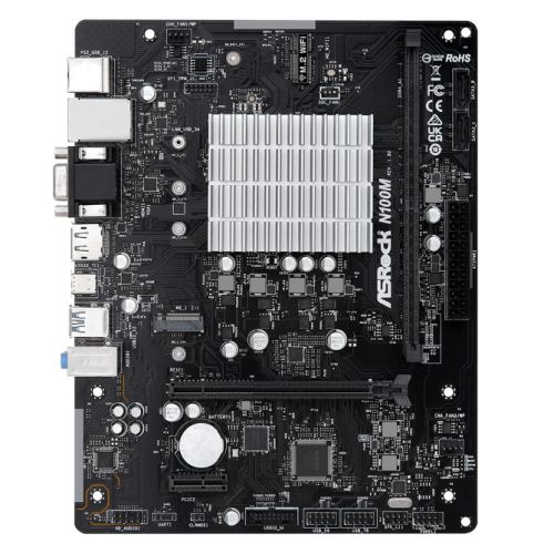 Asrock N100M, Integrated Intel Quad-Core N100, Micro ATX, 1 DDR4, VGA, HDMI, DP, Fanless Design, 1x M.2