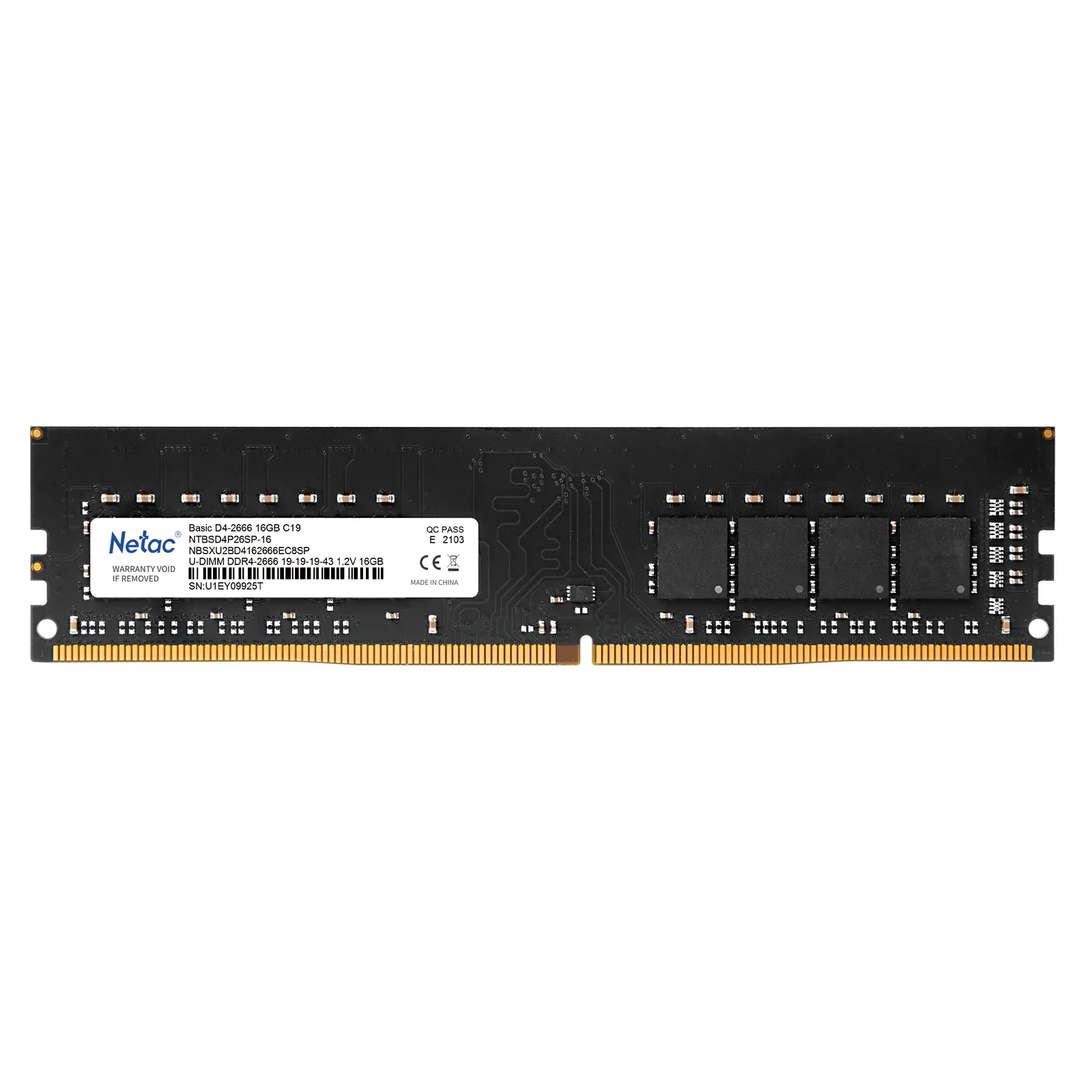 Netac NTBSD4P32SP-16 16GB DIMM System Memory, DDR4, 3200MHz, 1 x 16GB, 288 Pin, 1.35v, CL16-20-20-40