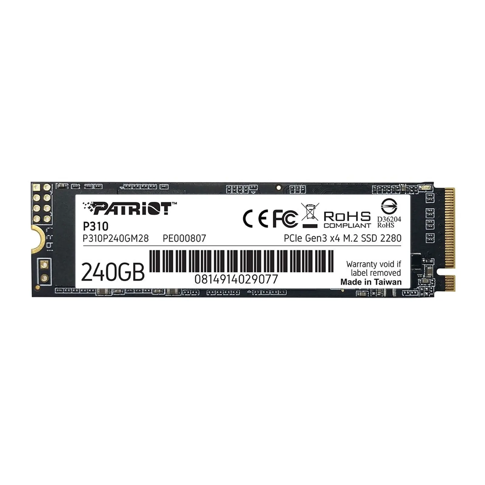 Patriot P310 (P310P240GM28) 240GB M.2 Interface, PCIe Gen3 x4, 2280 Length, Read 1700MB/s, Write 1000MB/s, 3 Year Warranty