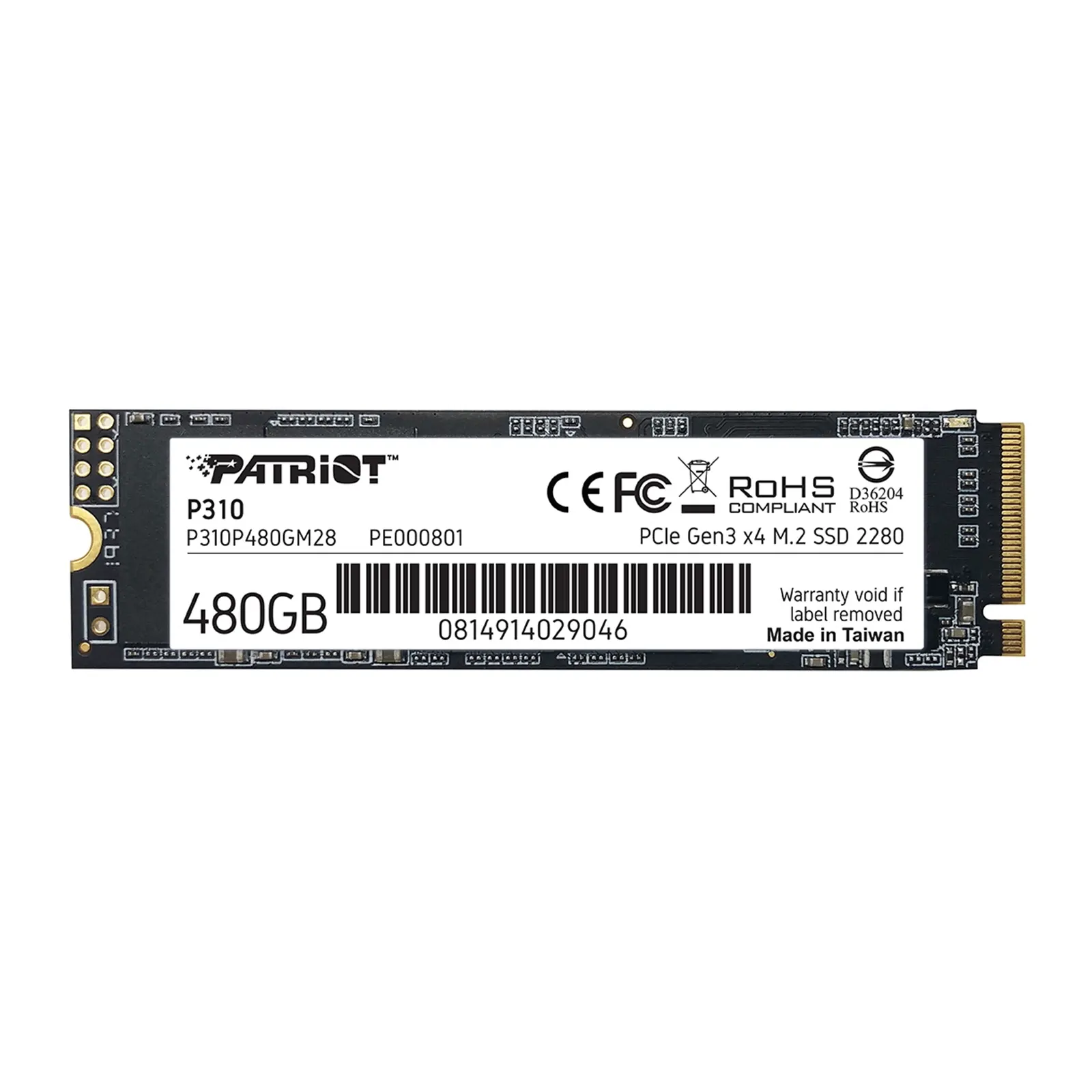 Patriot P310 (P310P480GM28) 480GB M.2 Interface, PCIe x3.0 x4 NVMe, 2280 Length, Read 1700MB/s, Write 1500MB/s, 3 Year Warranty