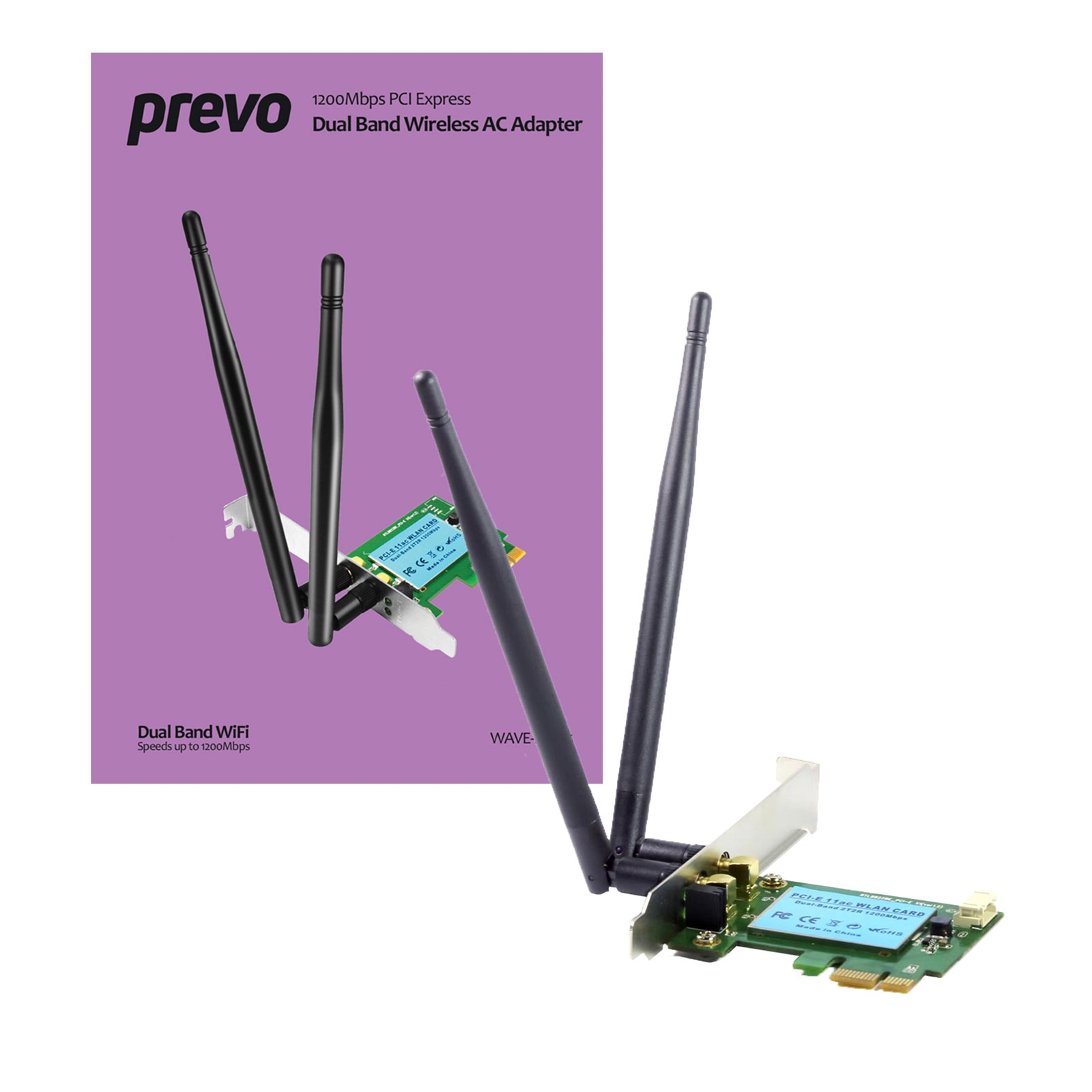 Prevo 1200mbps PCI-Express Dual Band Wireless AC Adapter with Detachable Antennas and Additional Low Profile Bracket