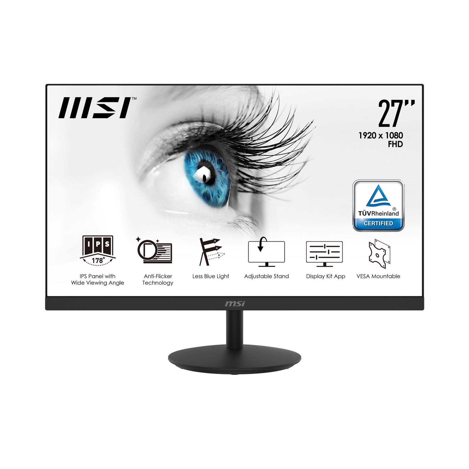 MSI PRO MP271CA 27 Inch Curved Gaming Monitor, Full HD, 75Hz, 5ms, FreeSync, HDMI, Display Port, Speakers, VESA