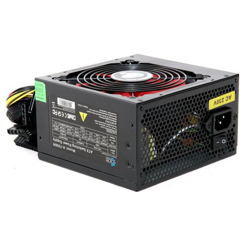 Ace 750W PSU, ATX 12V, Active PFC, 4 x SATA, PCIe, 120mm Silent Red Fan, Black Casing