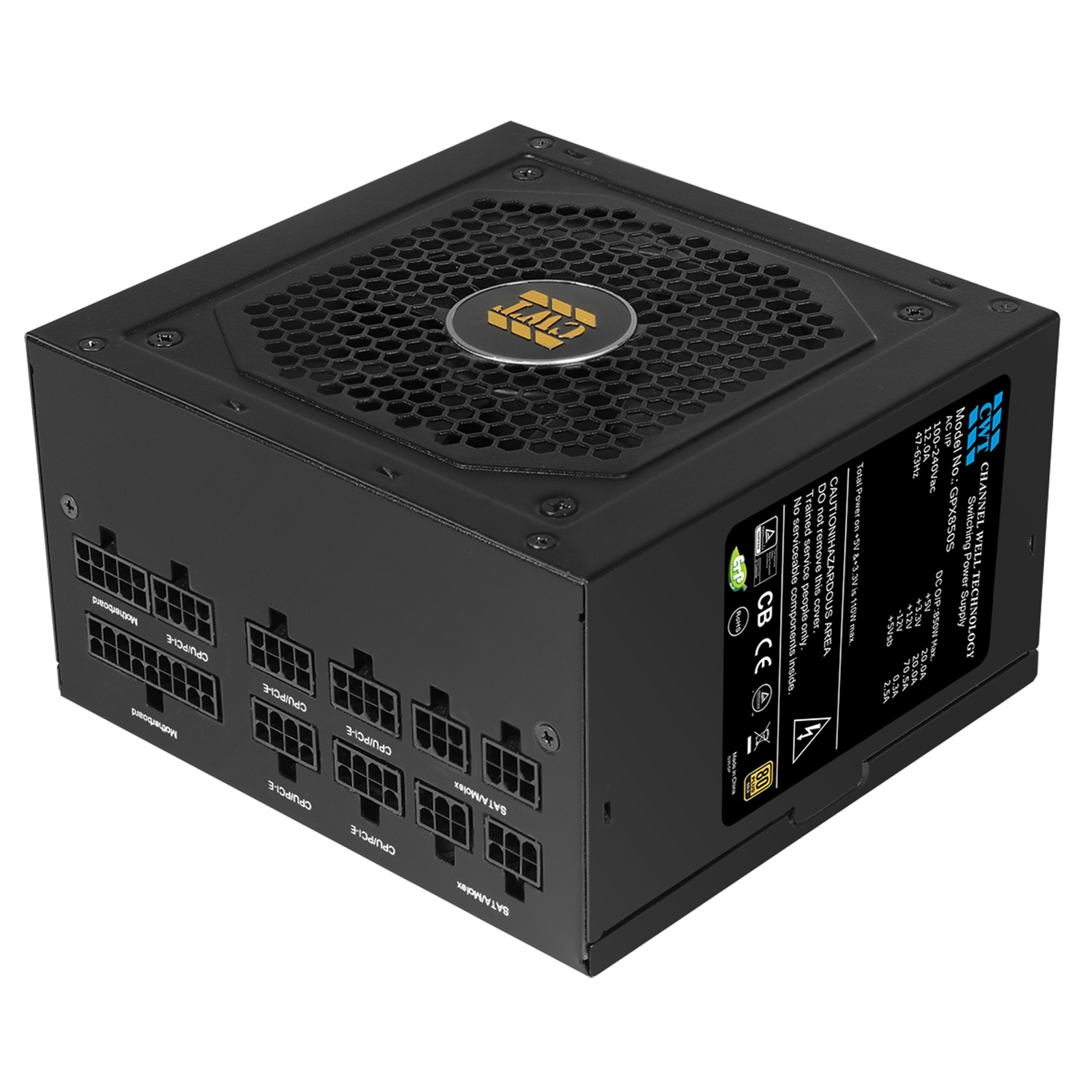 CWT 850w PSU 80 Gold Fully Modular White, 120mm Black rifle bearing fan,All Black Look, 2 years warranty.