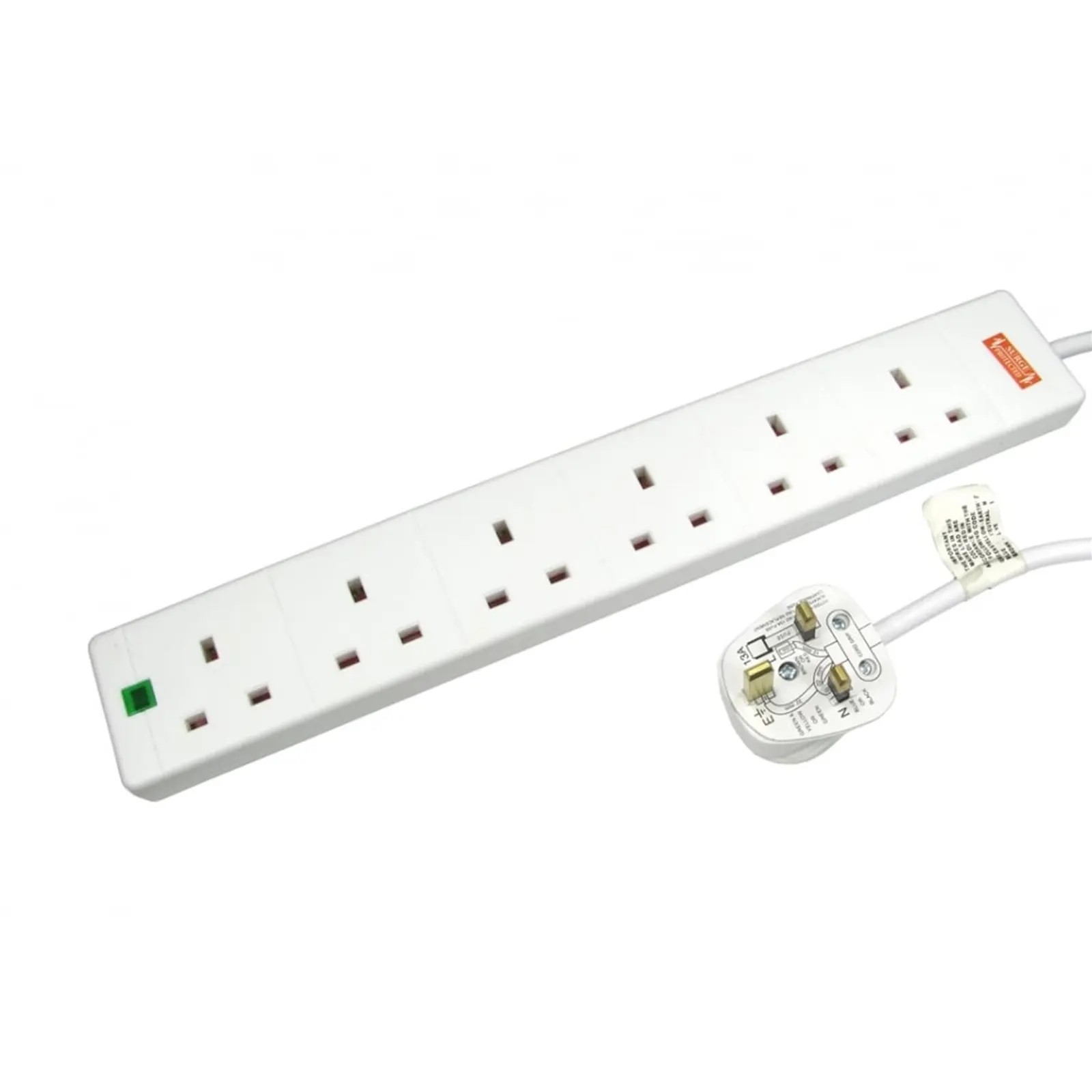 TARGET RB-02M06SPD UK Power Extension, 2m, 6 UK Ports, White, 13 Amp Fuse, Surge Protection, Status LED