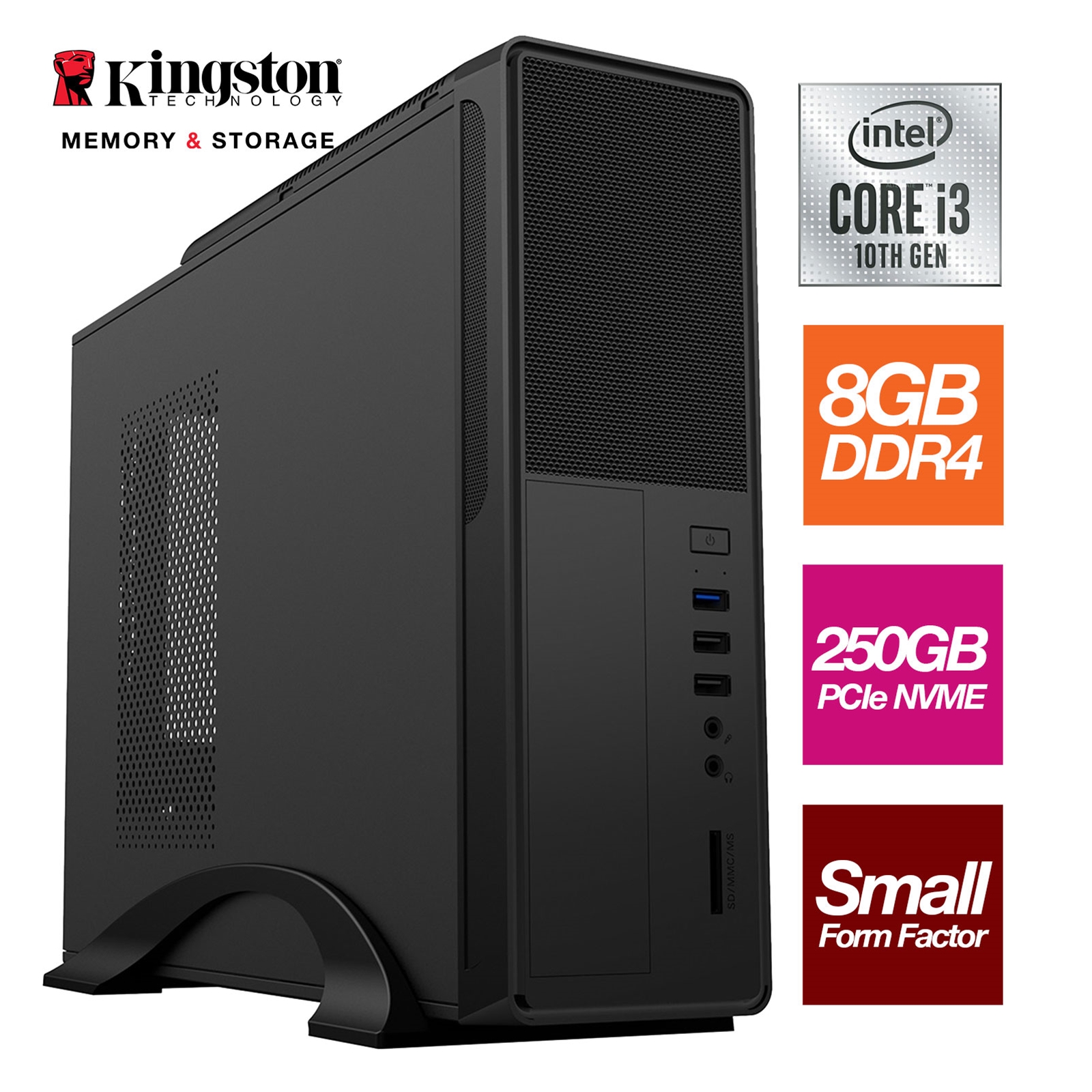 Small Form Factor - Intel i3 10100 Quad Core 8 Thread 3.60GHz (4.30GHz Boost), 8GB RAM, 250GB NVMe M.2, No Optical, Small Foot Print for Home or Office Use - Pre-Built PC