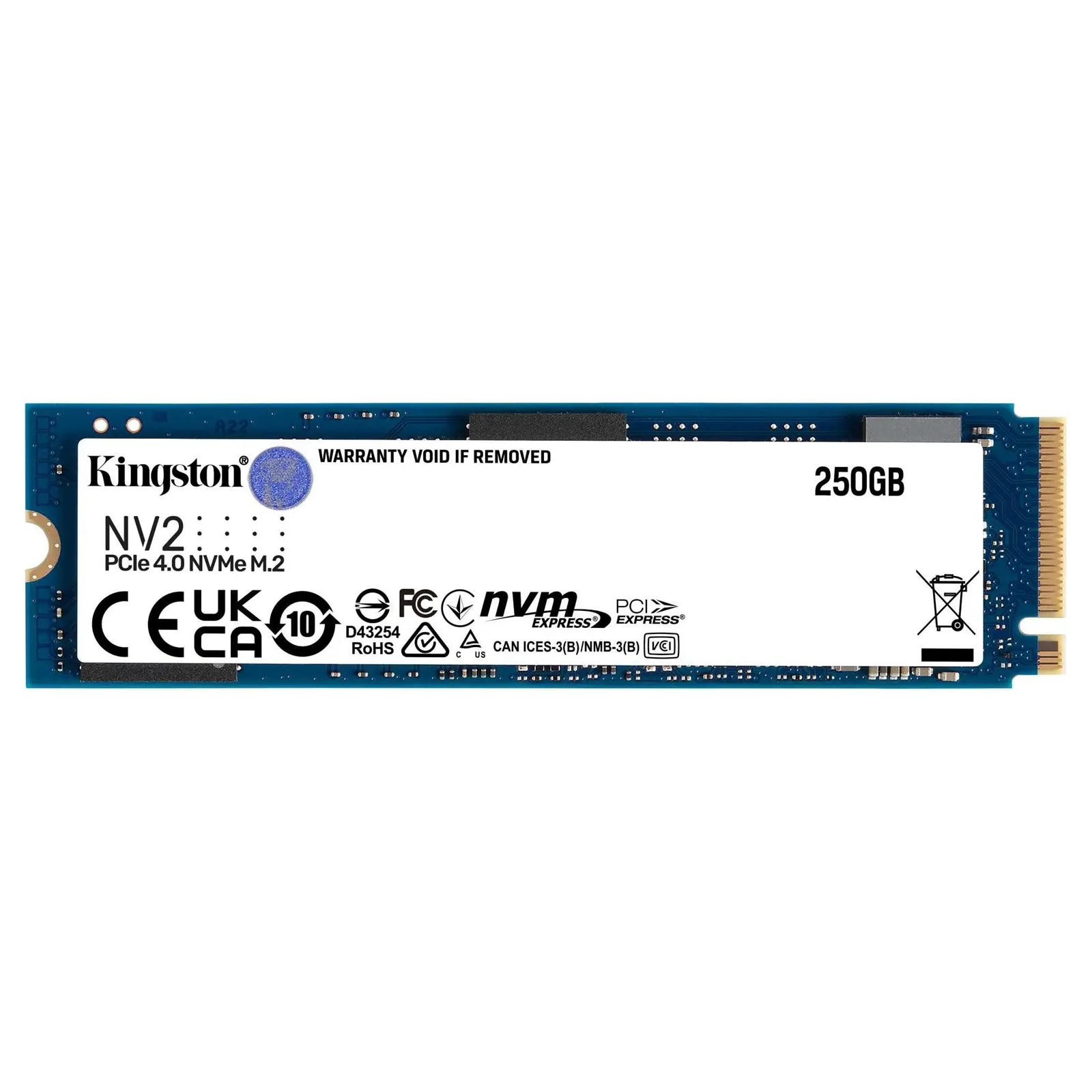 Kingston NV2 (SNV2S/250G) 250GB NVMe M.2 Interface, PCIe Gen4 x4 2280 SSD, Read 3000 MB/s, Write 1300 MB/s, 3 Year Warranty