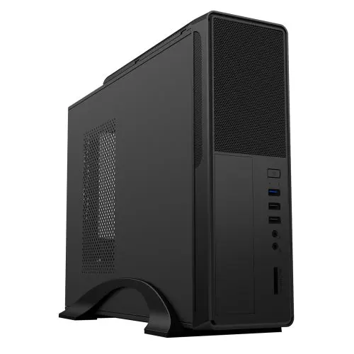 CiT S014B Micro ITX Slim Desktop Case, 300W PSU, Mesh Front, 8cm Fan, Card Reader, USB 3.0, Black