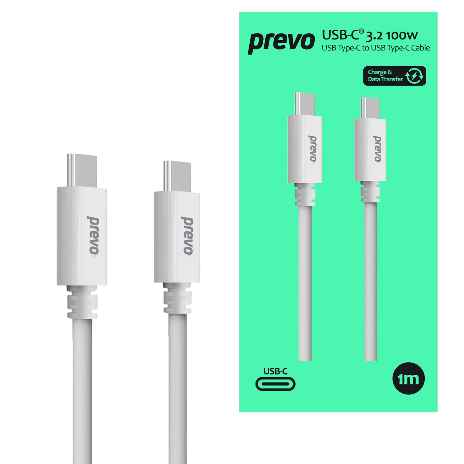 Prevo USB 3.2 100W C to C cable, 20V/5A, 10GB/20GB/s, Injection molding +TPE+ C TID certification,Black, Superior Design & Perfornance, Retail Box Packaging