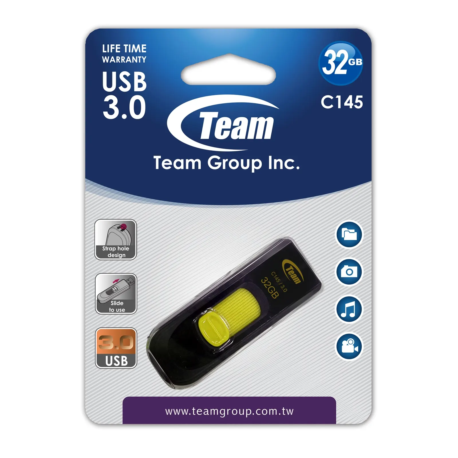 Team C145 32GB USB 3.0 Yellow USB Flash Drive