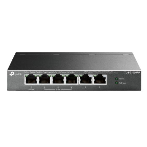 TP-LINK (TL-SG1006PP) 6-Port Gigabit Desktop Switch with 3-Port PoE+ & 1-Port PoE++, Steel Case