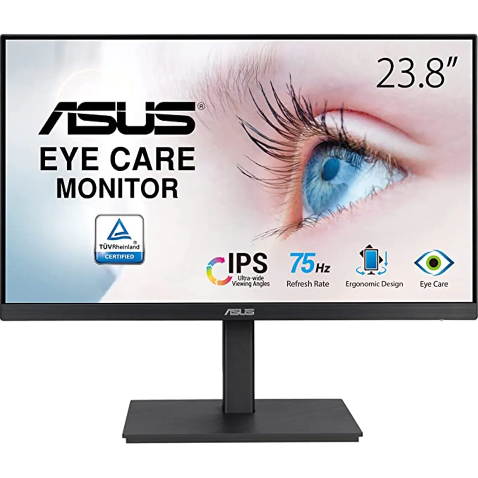 ASUS VA24EQSB Eye Care Monitor 24 inch, Full HD, IPS, Frameless, 5ms, 75Hz, Adaptive-Sync, VGA, HDMI, Display Port, Height Adjust, Pivot, Speakers, VESA