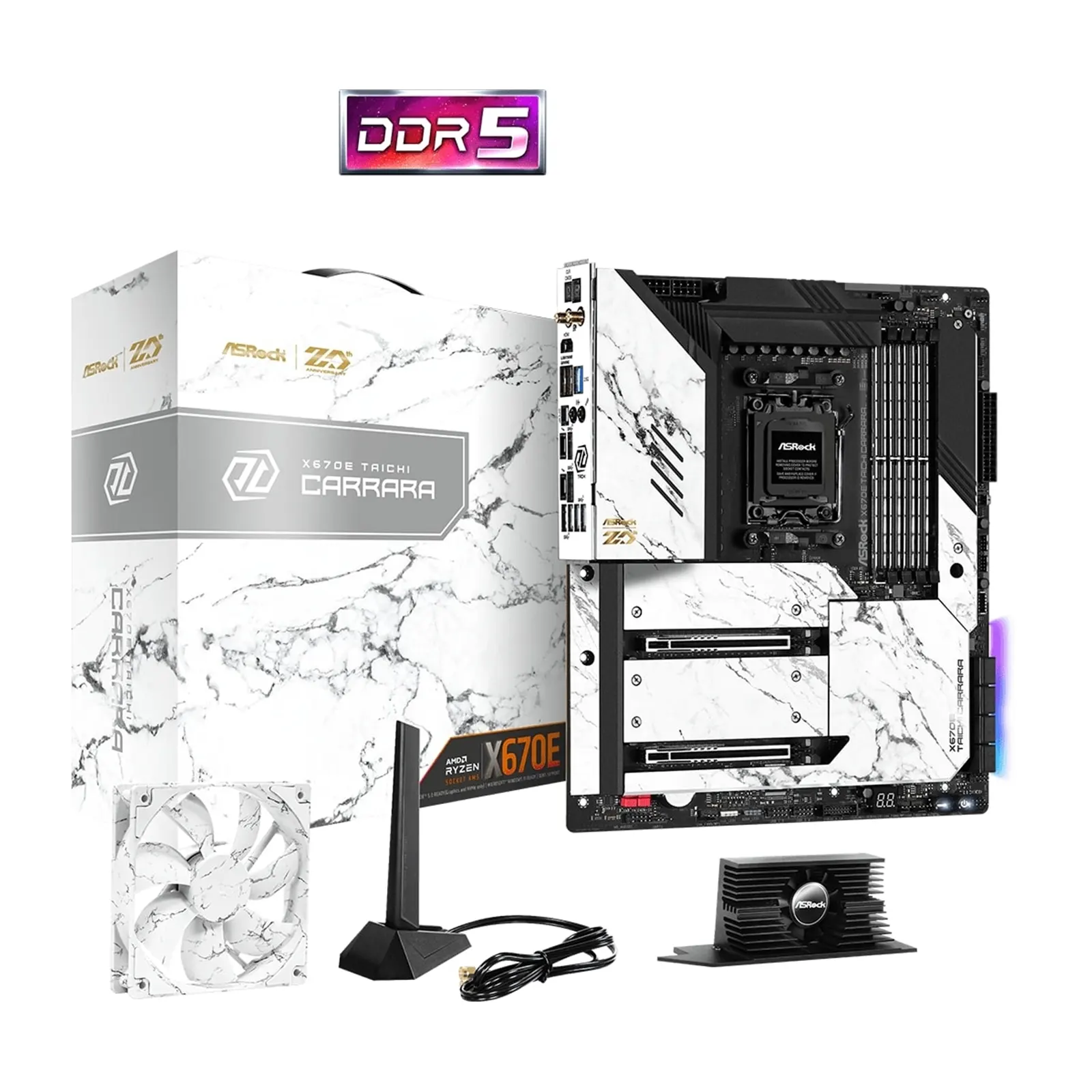 ASRock X670E TAICHI CARRARA Motherboard, AMD Socket, 2x PCIe 5.0, 1x PCIe Gen5x4, 1x PCIe Gen4x4, EATX Form Factor, USB 3.2, LAN, HDMI, DisplayPort