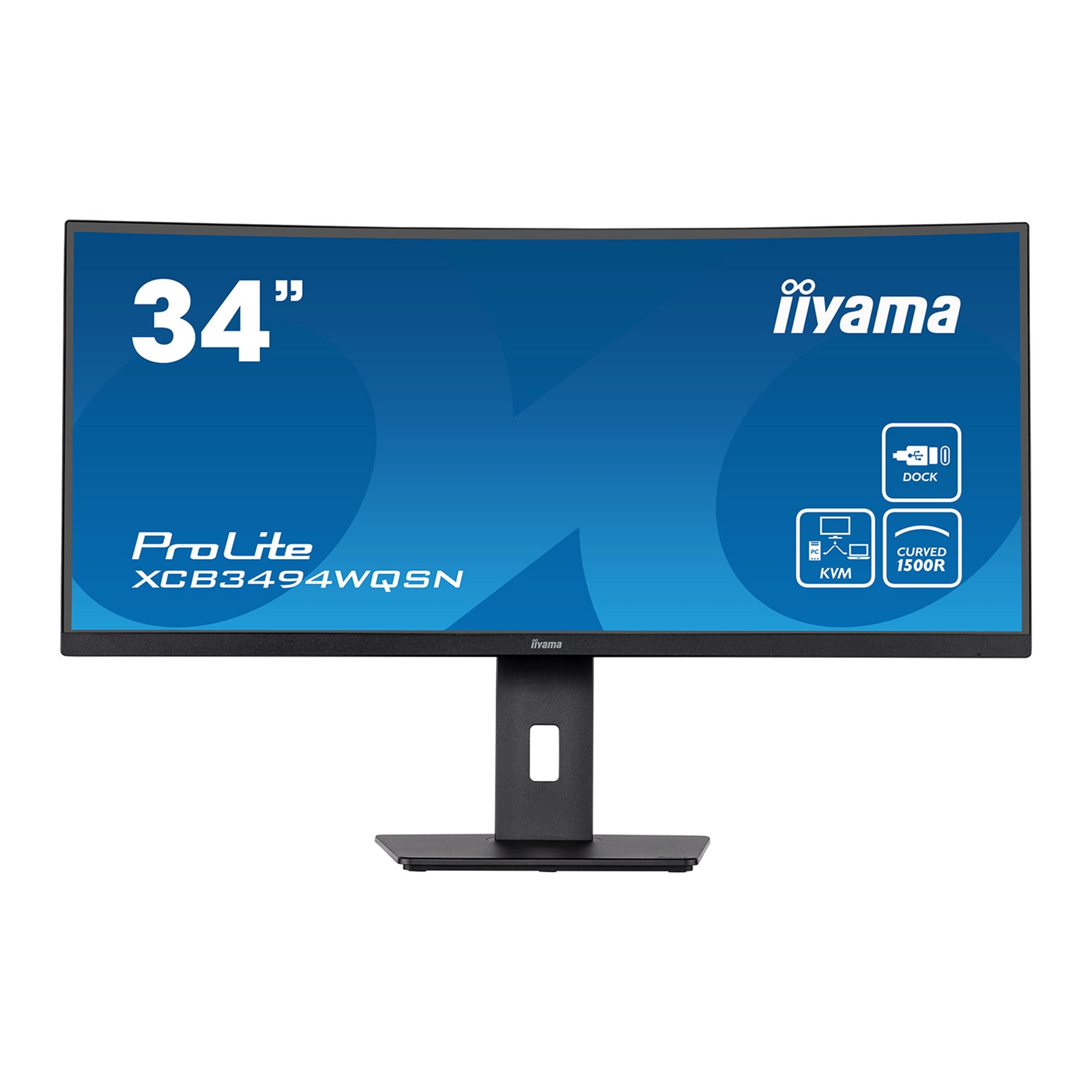 iiyama Prolite XCB3494WQSN-B5 34 inch Curved Monitor, USB-C Dock, RJ45 (LAN), KVM Switch, UWQHD, 0.4ms, HDMI, DisplayPort, USB-Hub, USB-C, 120Hz, Speakers, Black, Internal PSU, VESA, Height Adjust, Pivot