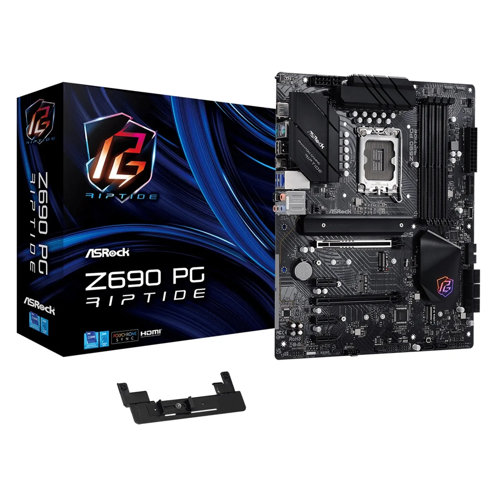 ASRock Z690 PG RIPTIDE DDR4 Motherboard, Intel Socket 1700, 12th Gen, 13 Phase Dr.MOS Power Design, 1x PCIe 5.0 x16, 1x PCIe 4.0 x16, 3x PCIe 3.0 x1, ATX, USB 3.2 Gen2x2, Killer E3100 2.5G LAN, HDMI, 2x Hyper M.2 Gen4, 8x SATA3