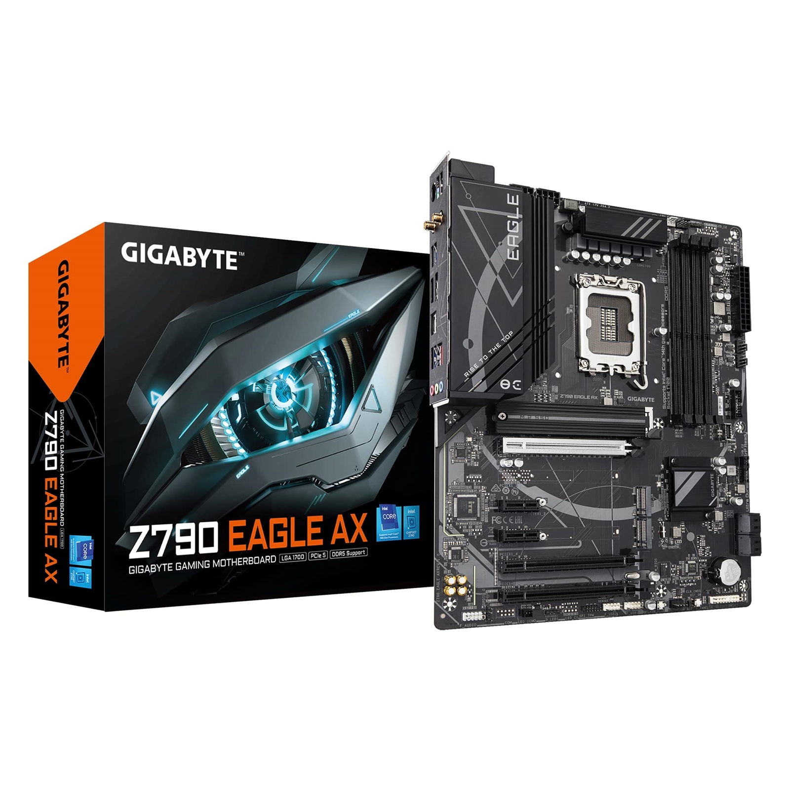 Gigabyte Z790 EAGLE AX Intel 1700 Socket Motherboard, ATX, 4x DDR5 Slots, 3x M.2 Sockets, 1x USB-C Port, Fitted I/O Shield, Wi-Fi 6E, 1x Display Port 1.2 / 1x HDMI Port