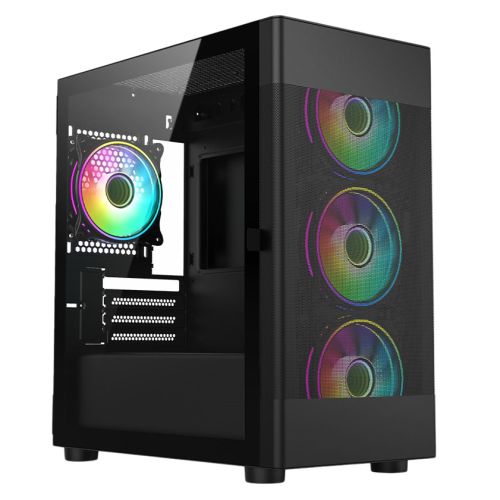 Vida Zephyr Black ARGB Gaming Case w/ Glass Window, Micro ATX, 3x ARGB Fans, Mesh Front