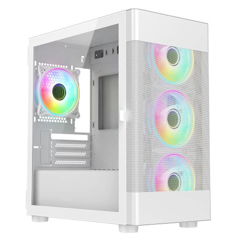 Vida Zephyr White ARGB Gaming Case w/ Glass Window, Micro ATX, 3x ARGB Fans, Mesh Front